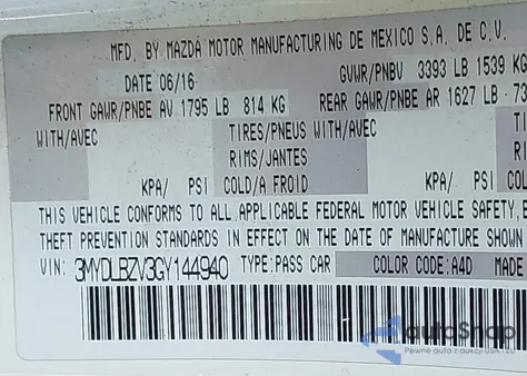 2016 Scion Ia from USA, damaged, VIN 3MYDLBZV3GY144940